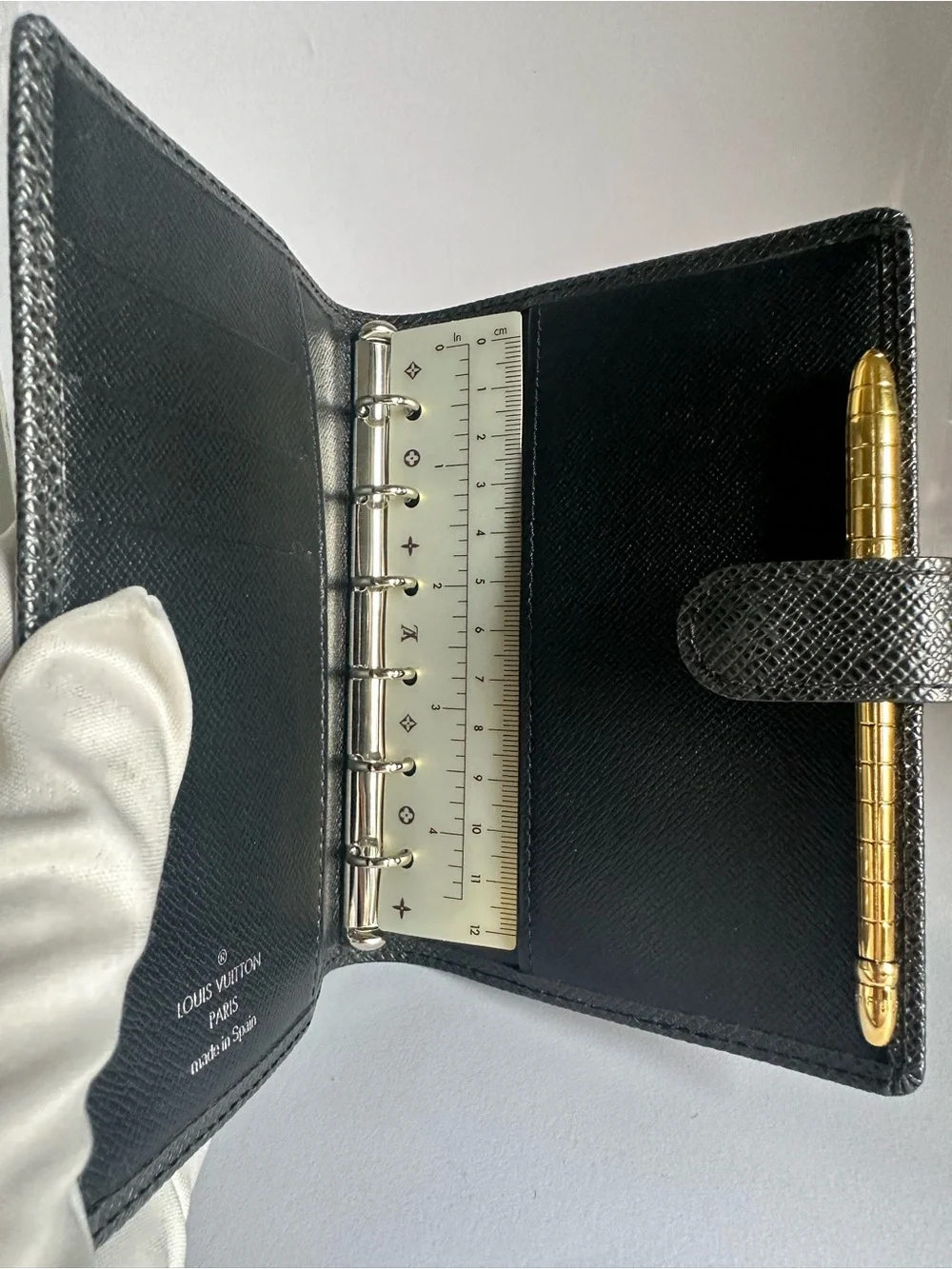 Louis Vuitton Taiga PM Agenda Cover Pen Ruler Box Full Set Black